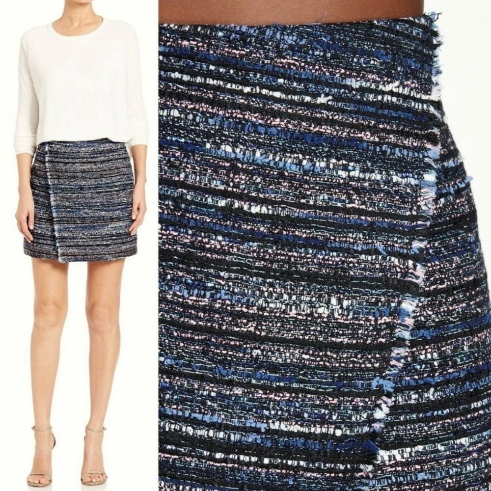 Diane Von Furstenberg Navy Blue Black Tweed Mini Skirt